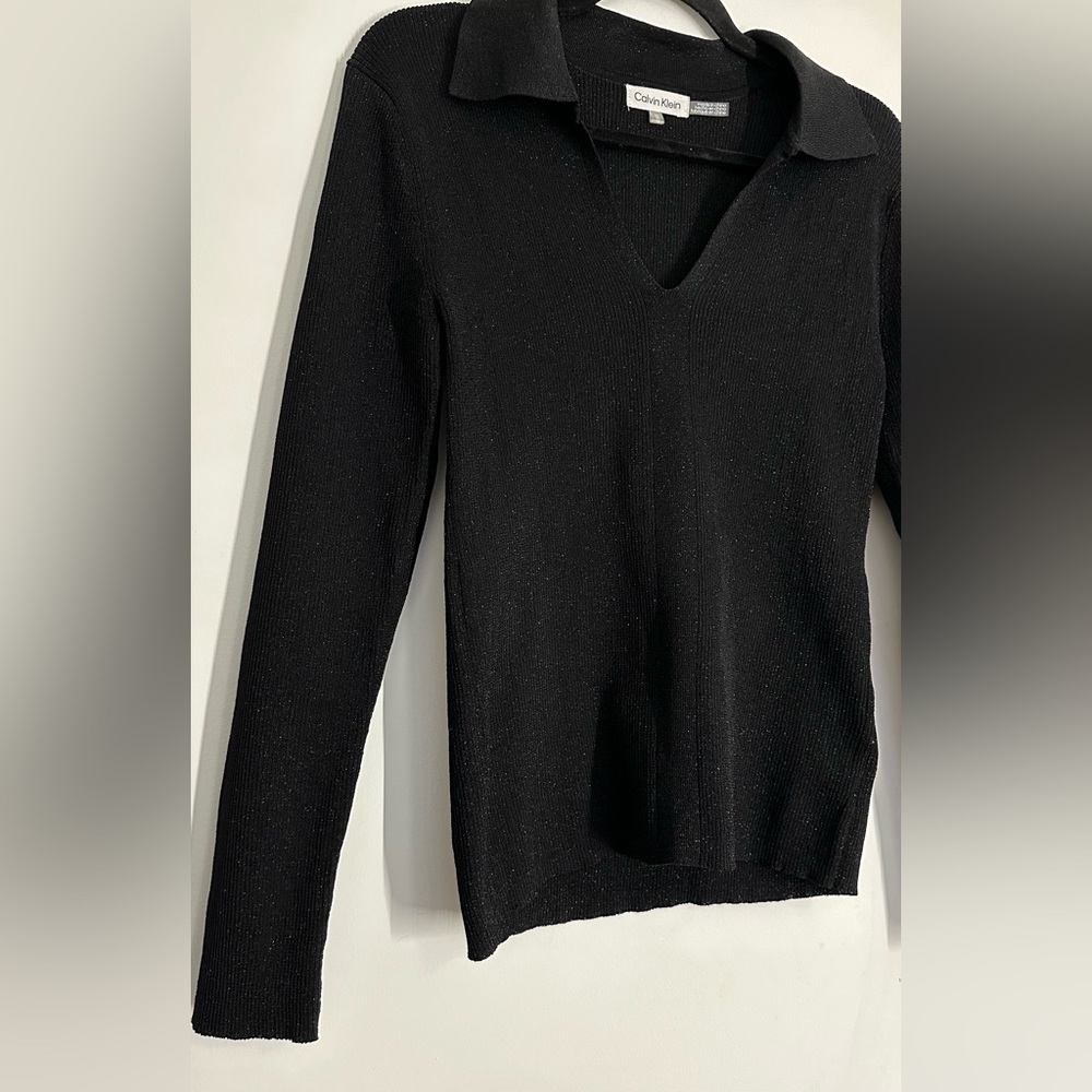 Calvin Klein Metallic Long Sleeve Sweater Top